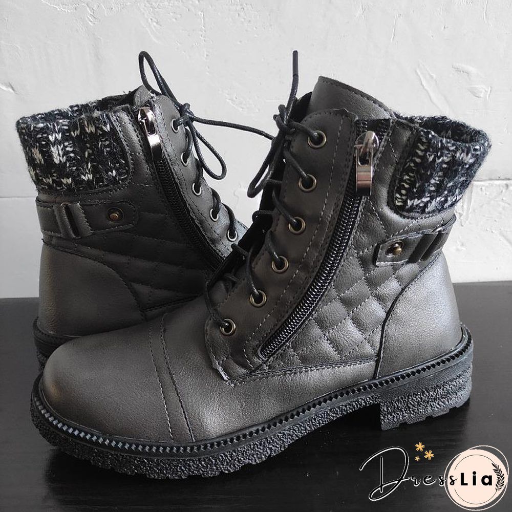 Retro Side Zipper Round Toe Boots