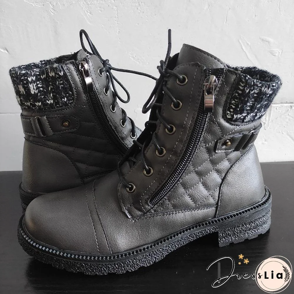 Retro Side Zipper Round Toe Boots