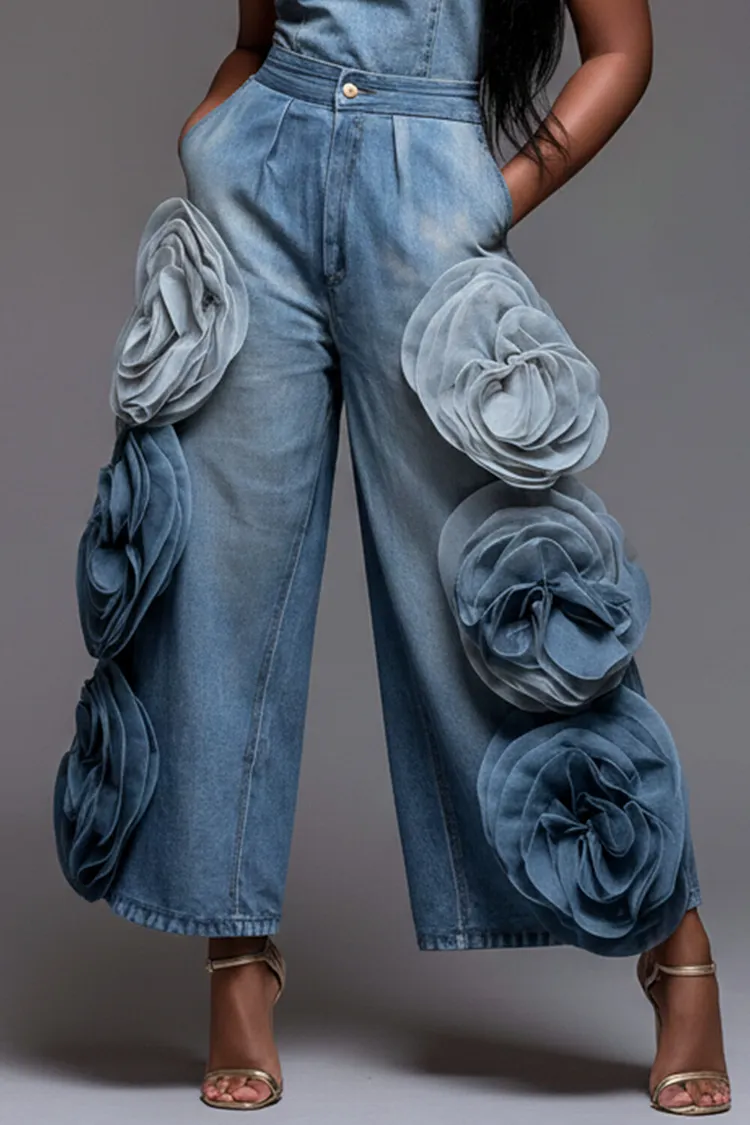 Xpluswear Design Plus Size Party Blue 3D Pocket Denim Jeans [Pre-Order] 2024 - Xpluswear