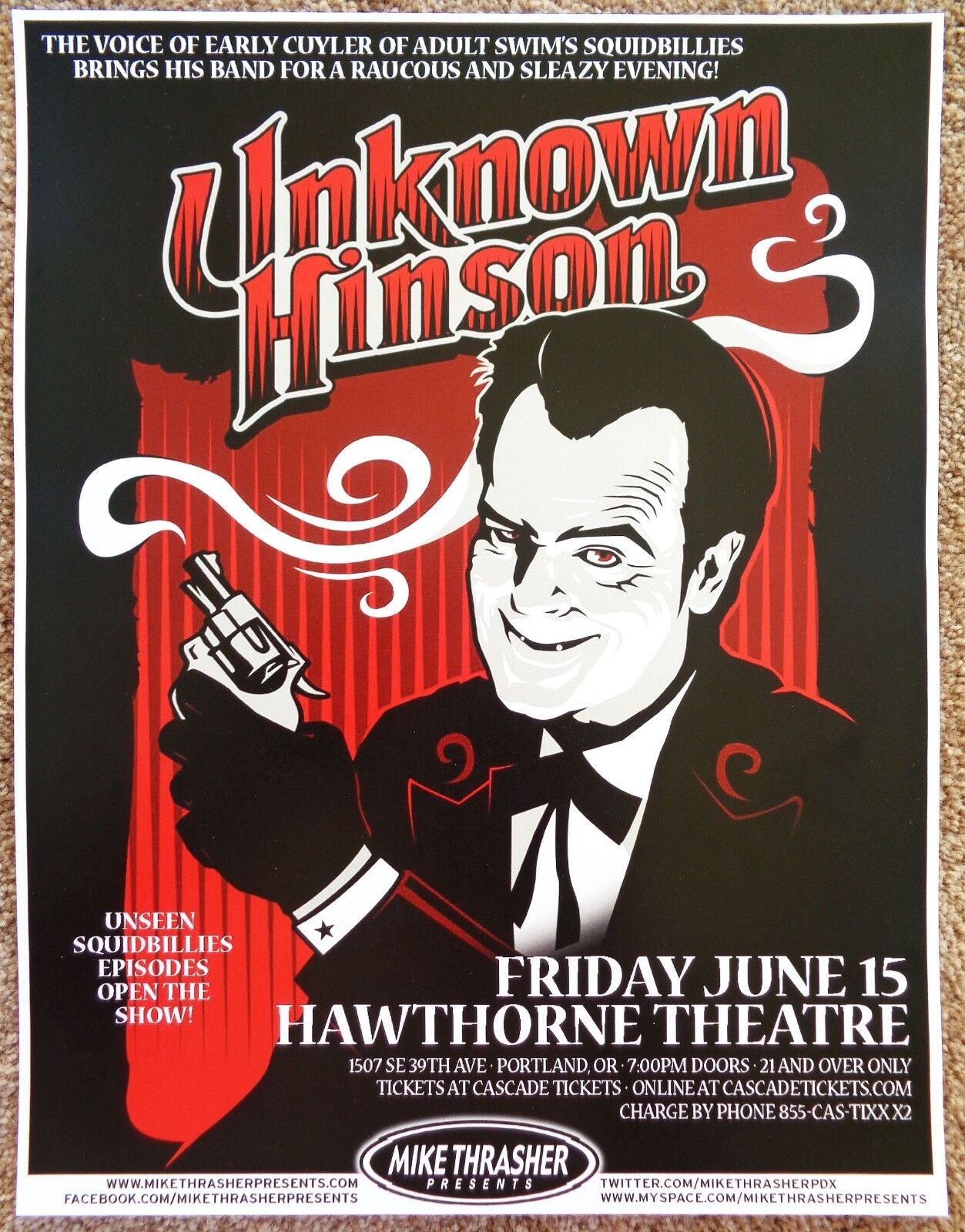 UNKNOWN HINSON 2012 Gig POSTER Portland Oregon Concert Early Cuyler Adult Swim