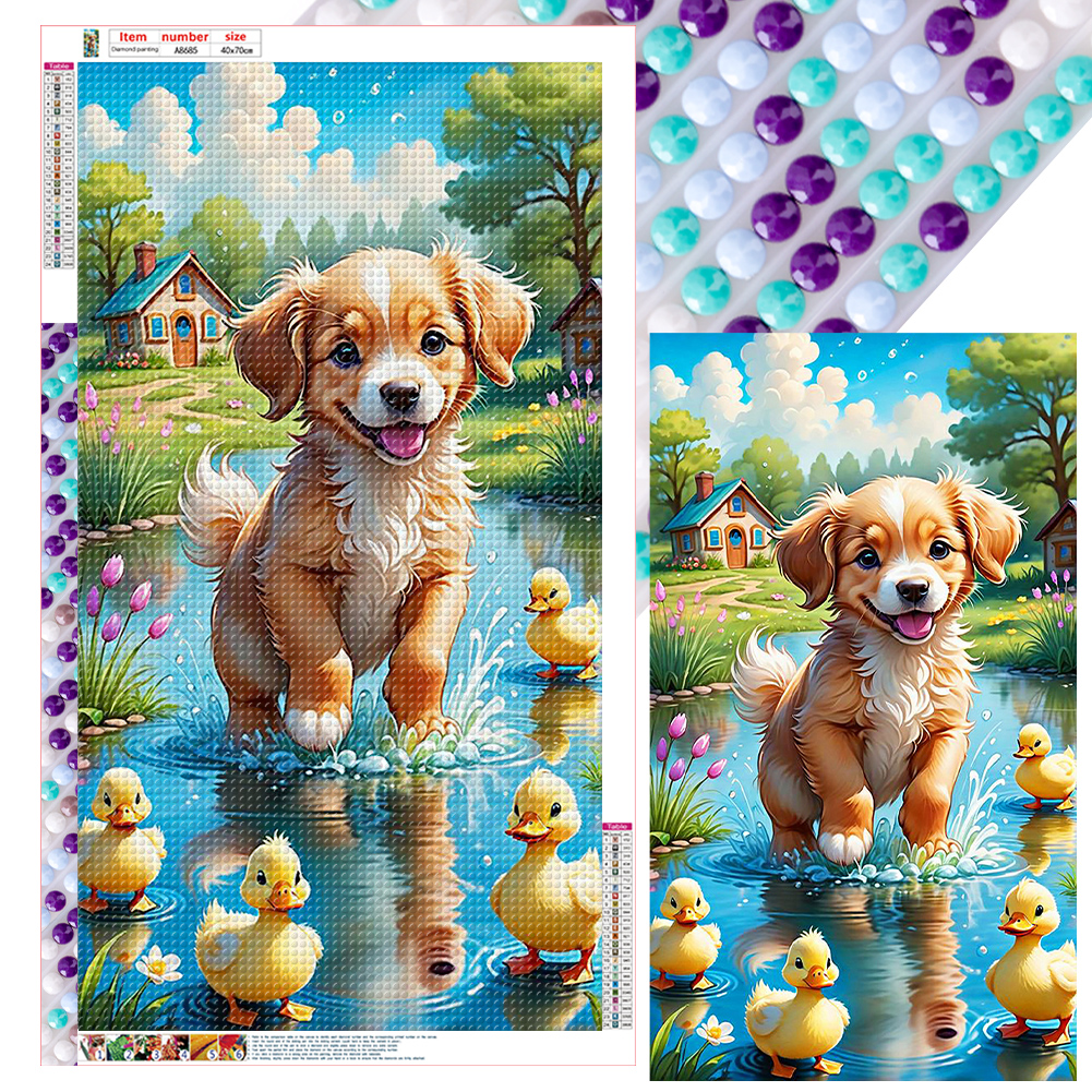 Dog Playing In The River 40*70CM (Canvas) Full Round Drill Diamond Painting gbfke