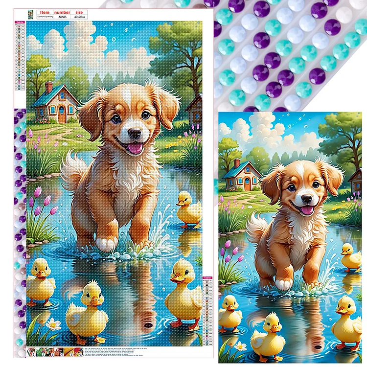 Dog Playing in River - Full Round - Diamond Painting (40*70cm)