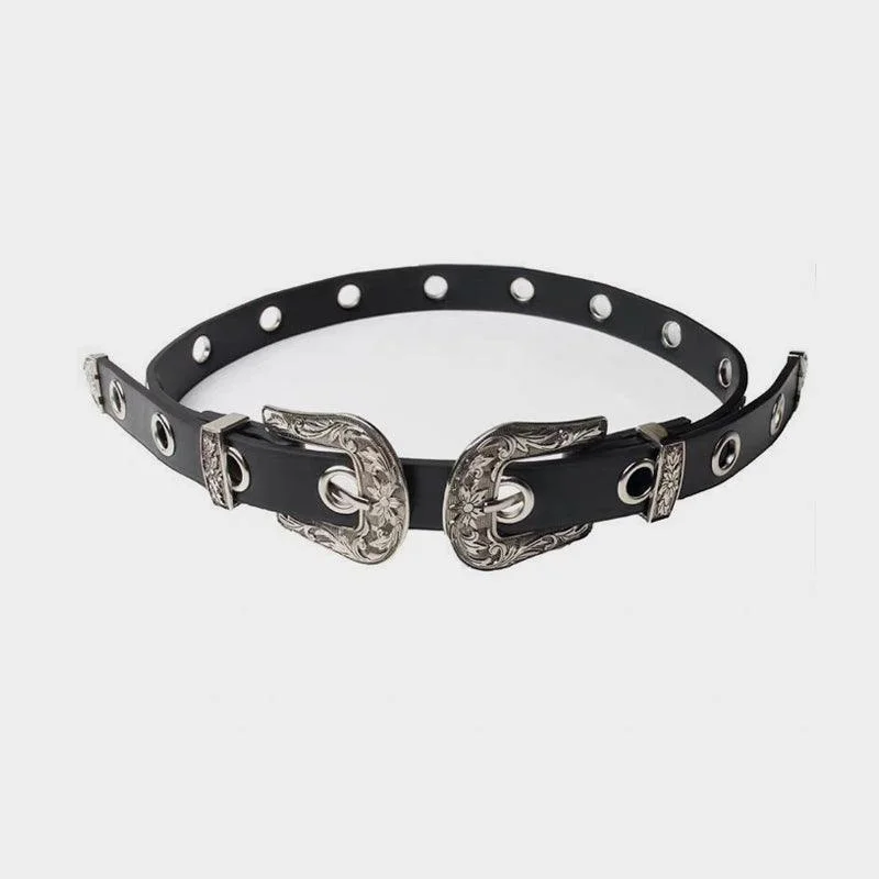 Punk Carved Double Buckle PU Belt