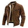 Men's Vintage Brown Suede Zip-Pocket Fleece Stand Collar Jacket by Inlyline