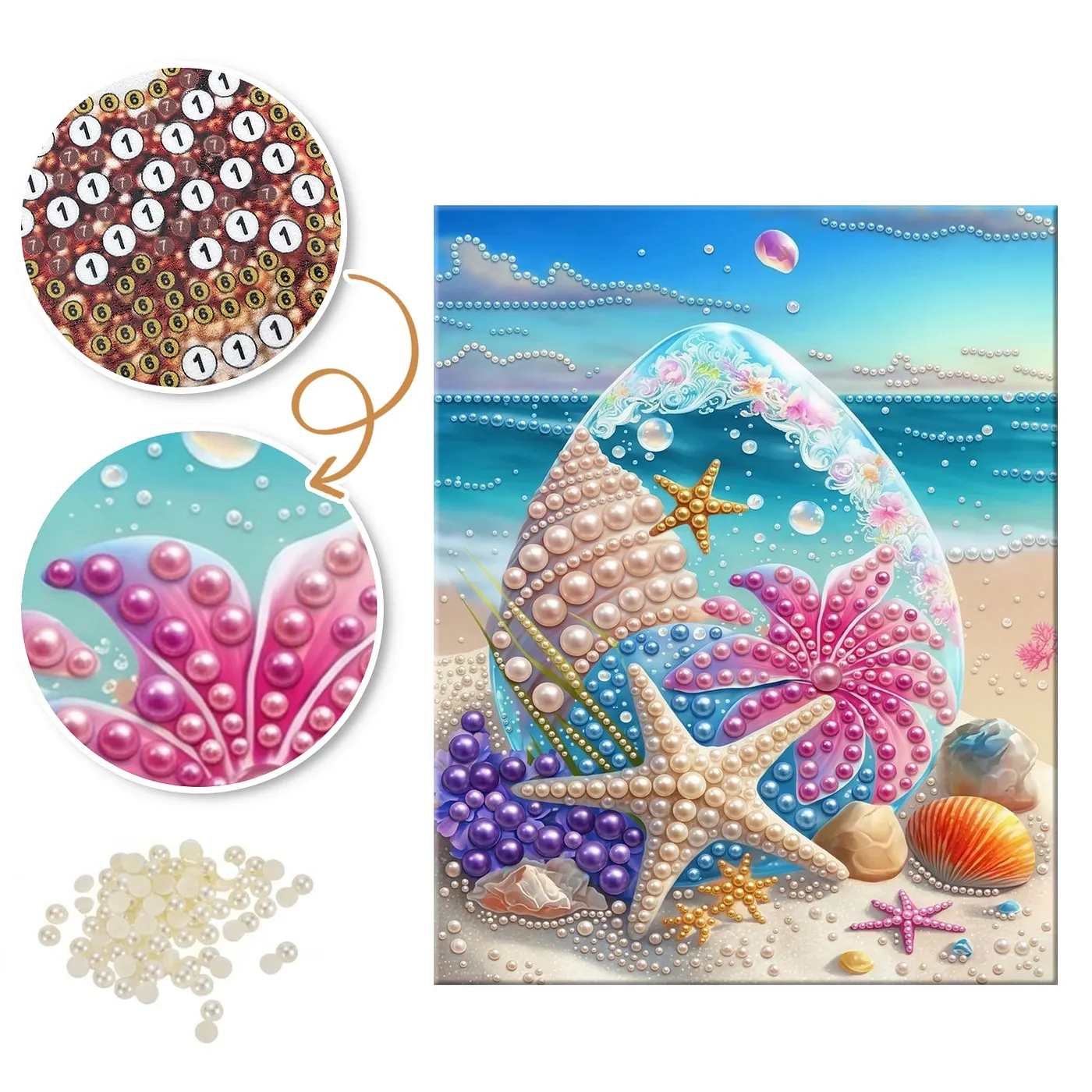 Pink Shells and Sea Stars at Beach - Pearls Painting
