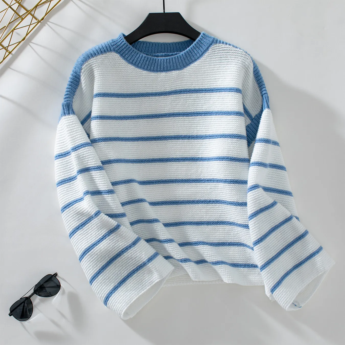 Women Striped Crew Neck Knit Sweater