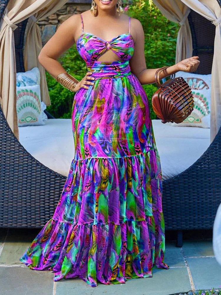 Print Cutout Spaghetti Strap Dress