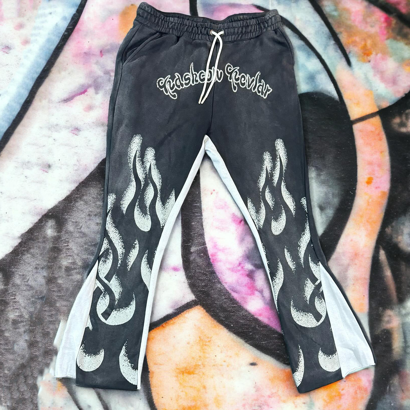 Stylish Street Flame Print Flare Sweatpants