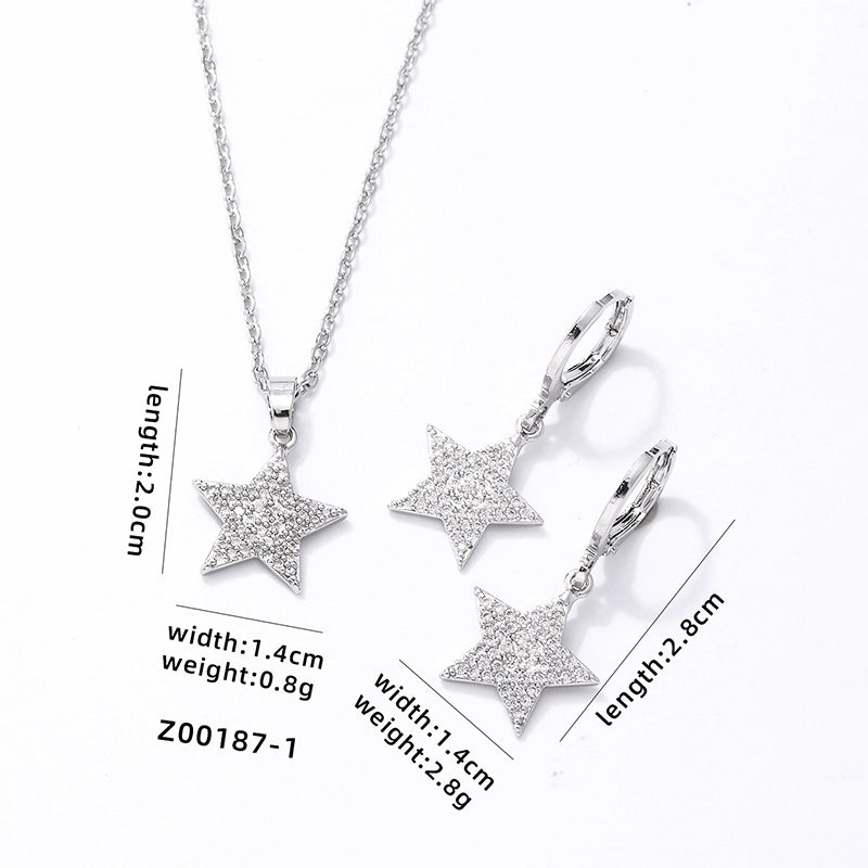 304 Stainless Steel Copper K Gold Plated Rhodium Plated Hip-Hop Minimalist Plating Inlay Pentagram Zircon Jewelry Set