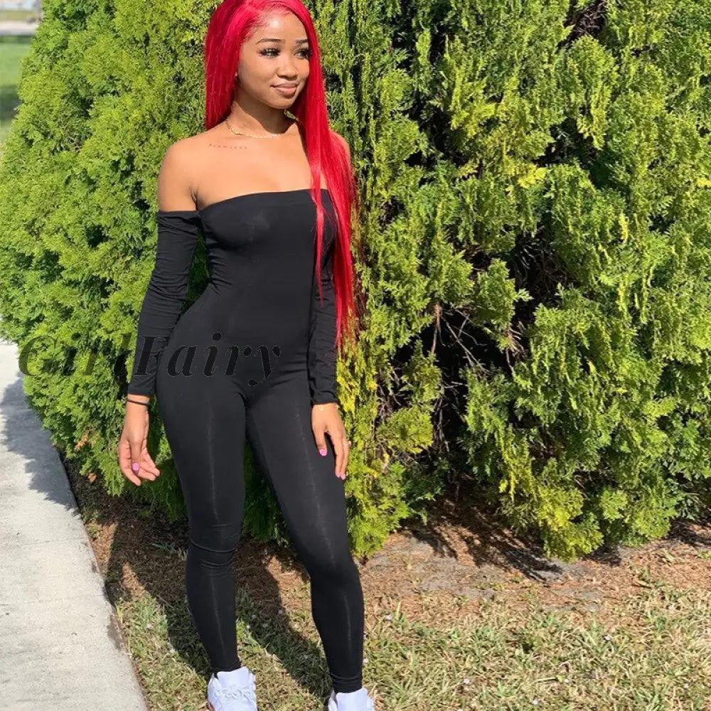 Girlfairy Off Shoulder Long Sleeve Jumpsuit Women Fall Clothing 2023 Sport Active Wear One Piece