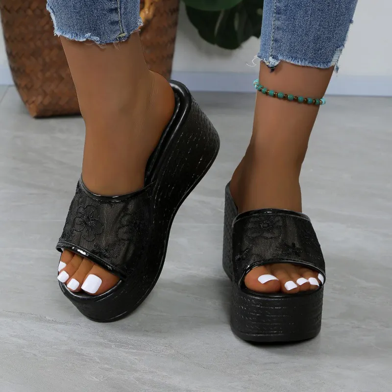 Breakj Breakj Bottom Slippers 2025 Summer New Pine Cake Thick Bottom Mesh Small Children Drag Large Size Leisure Cold Drag