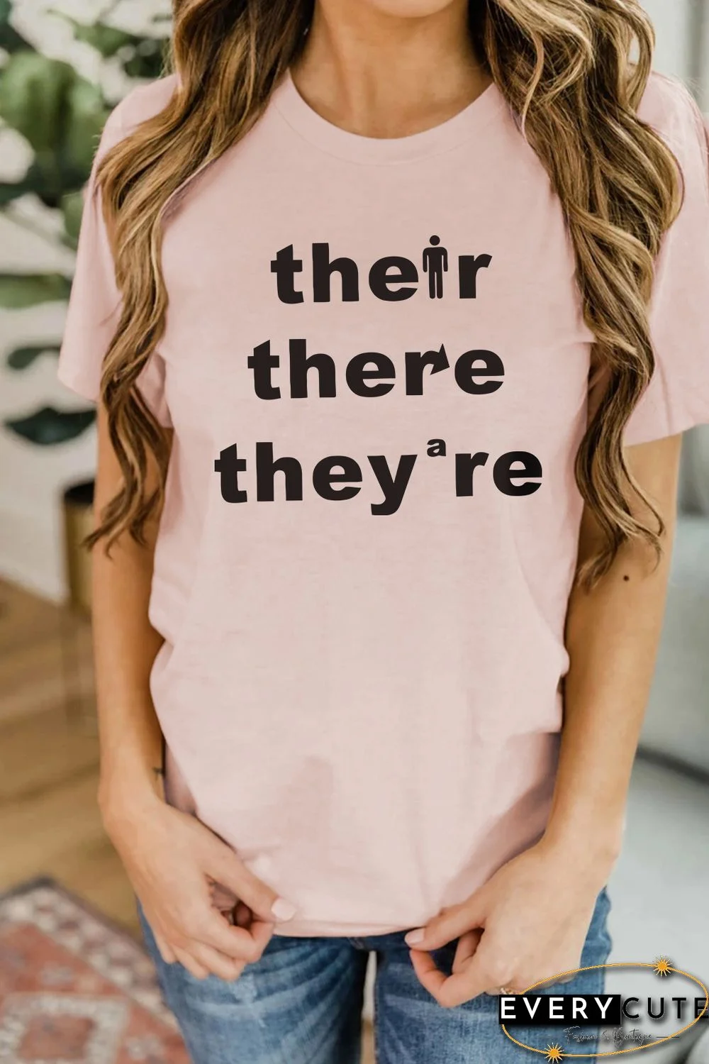 Pink Short Sleeve Letters Graphic T-shirt