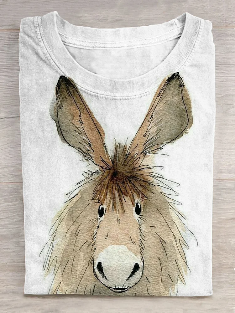 Funny Cute Donkey Art Print Casual T-shirt