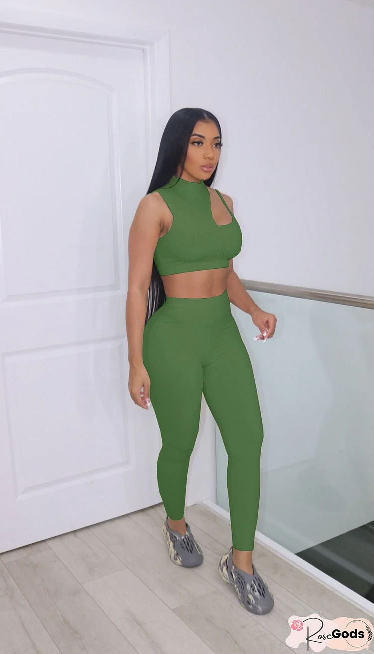 Sexy Solid Color Sport Two Piece Pants Set