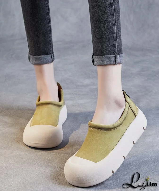 DIY Fruit Green Cowhide Leather Splicing Platform Loafer Shoes