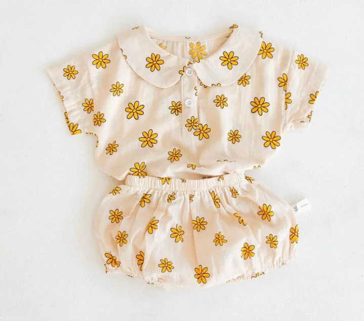 Baby Girls Clothes Set 2021 New Flower T-shirt+PP Shorts Summer Newborn Baby Girls Clothes Infant Baby Girls Clothing Suit