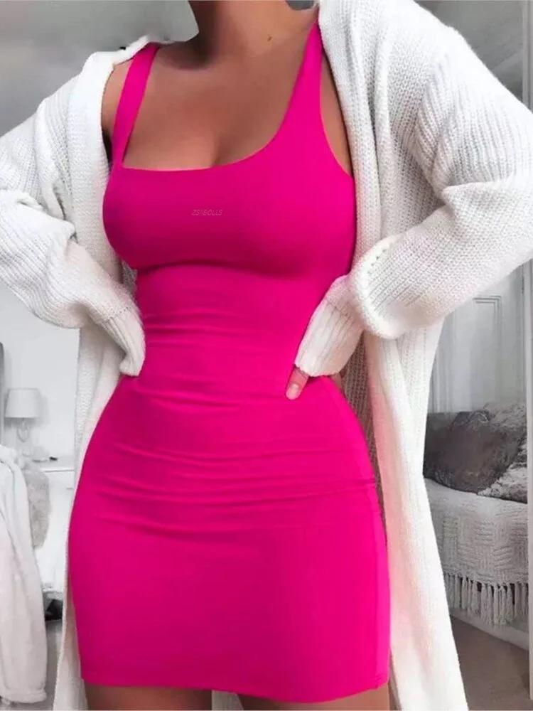 Summer Dress Women 2022 color design Casual Sleeveless Mini Sexy Bodycon Tank Club low neck Dresses robe femme vestidos clothes