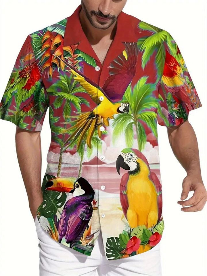 New Wave Summer New Fashion Men's Short-sleeved Cardigan Shirt Printed Shirt