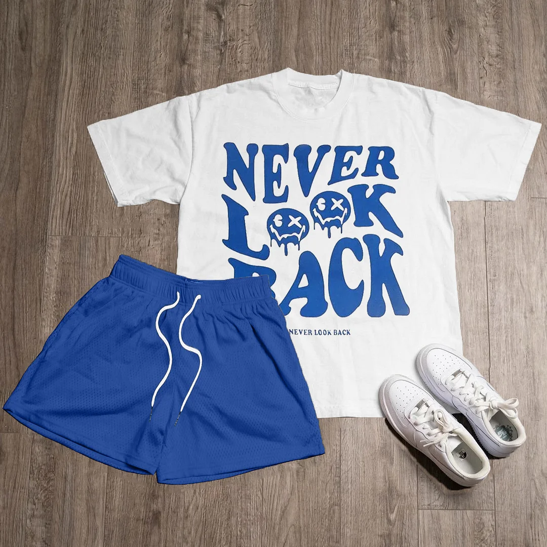 Never Look Back Print T-Shirt Shorts Two-Piece Set
