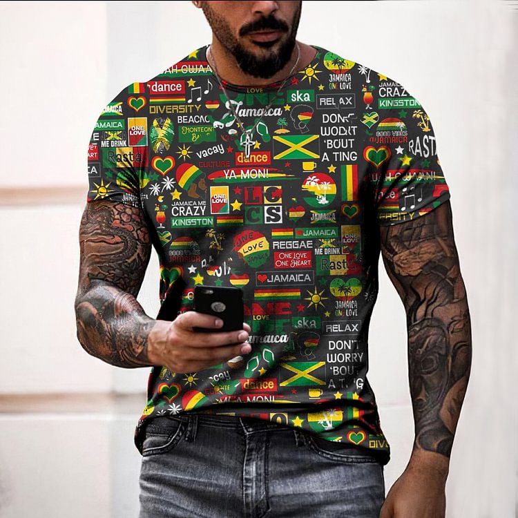Men's Personality Graphic Print Short Sleeve T-Shirt