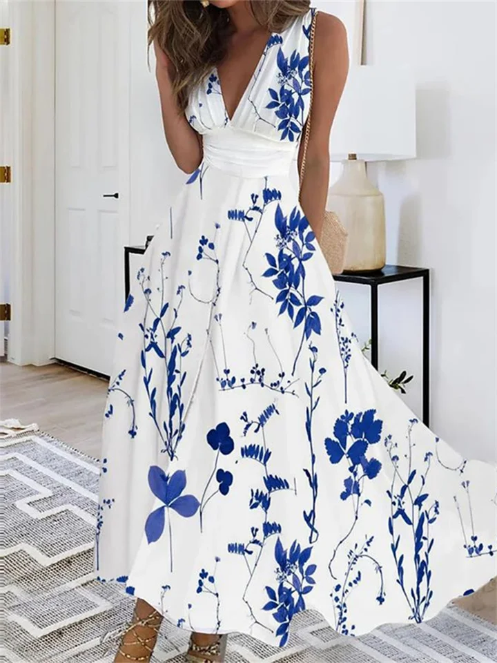 Women's Summer New Arrival V-Neck Sleeveless Print Sexy Tank Dress