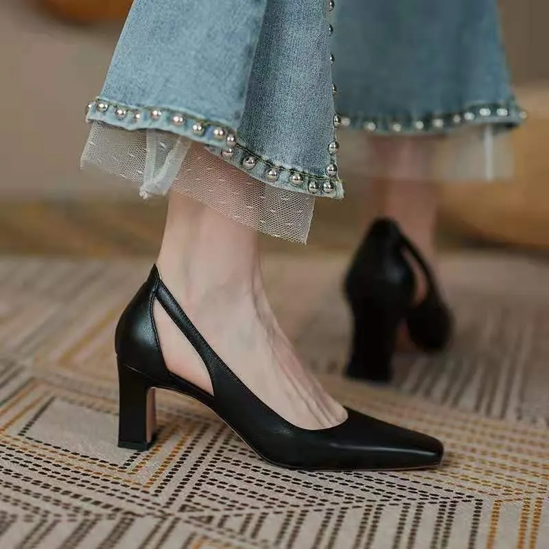 Churchf Churchf Spring / Summer 2024 Fashion Commuter Single Shoes Women's Thick Heel Women's Shoes Hollow Square Head Retro Fairy High Heels