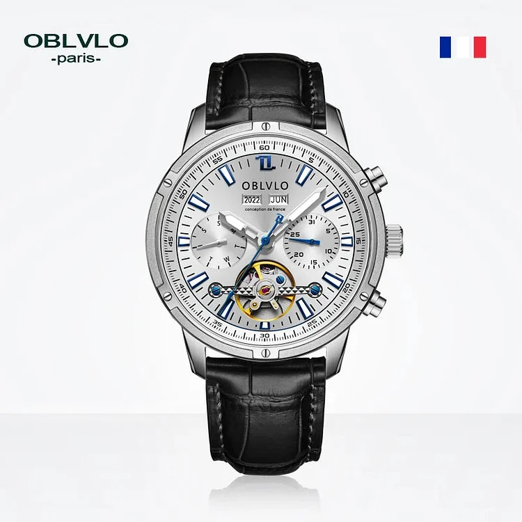 Oblvlo  Steel Automatic Mechanical Watch Luminous Dials and Waterproof