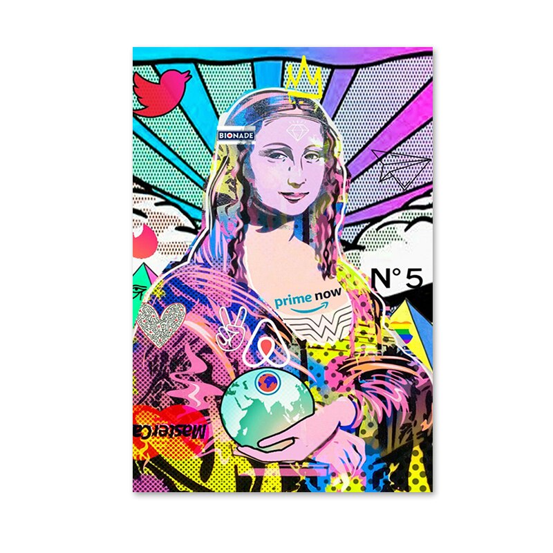 Funny Graffiti Art Mona Lisa Portrait Canvas Paintings Posters and Prints Wall Art Pictures For Living Room Home Decoration