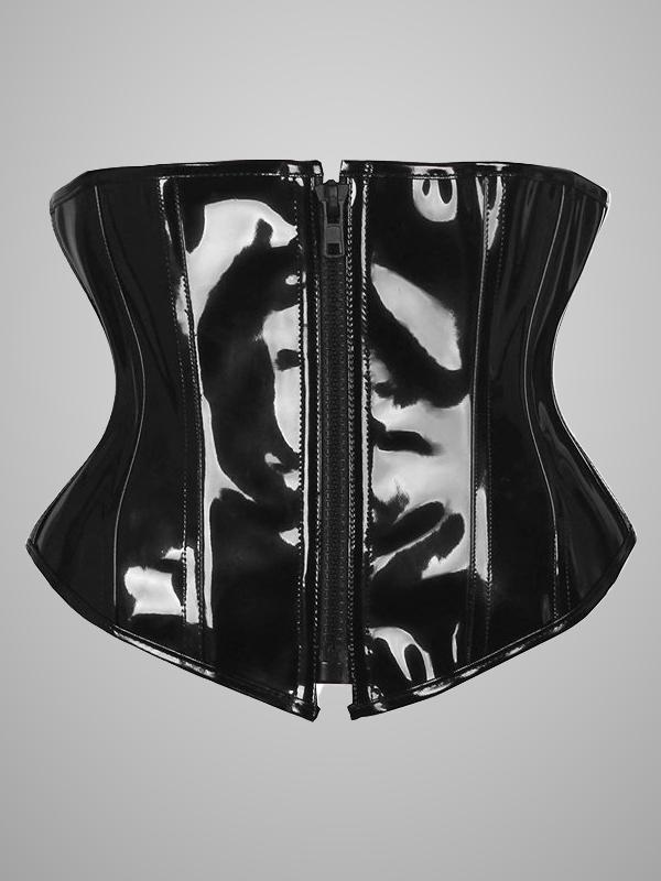 Gothic Dark Zipper Lace Up Basic Pattern Patent Leather Corset