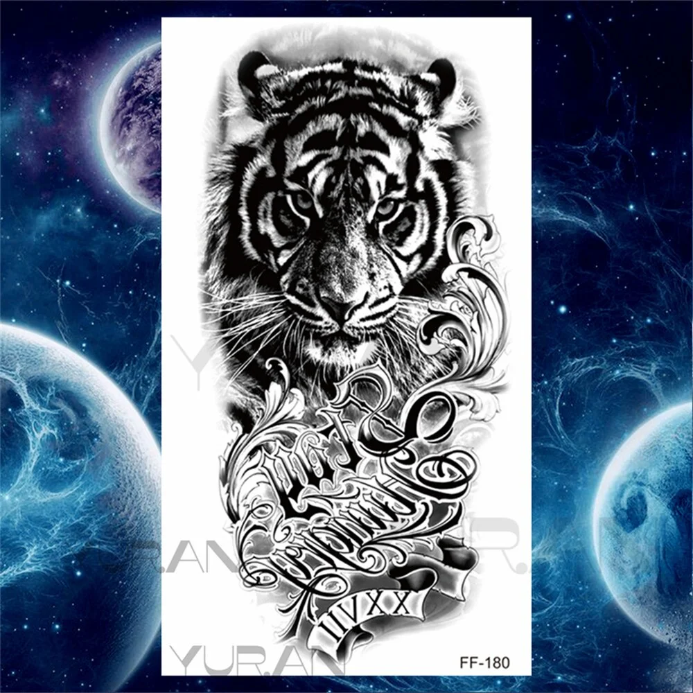 Sdrawing Tiger Temporary Tattoos For Women Men Realistic Wolf Scary Thorns Maori Compass Fake Tattoo Stickers Arm Body Tatoos DIY