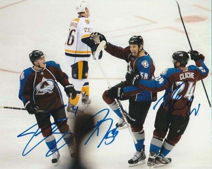 TYSON BARRIE & BORDELEAU & CLICHE SIGNED COLORADO AVALANCHE 8x10 Photo Poster painting! PROOF