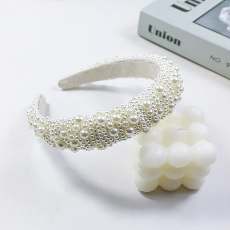 Women’s Elegant Lady Geometric Plastic Sponge Inlay Artificial Pearls Hair Band