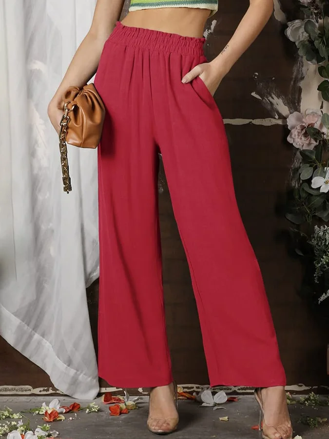 Women's Casual Cotton And Linen Solid Loose Multi-pocket Trousers