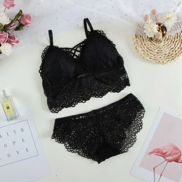 Billionm New Lace Breast Wrap Set Sross Straps Push Up Wireless Bra Comfortable breathable Underwear Panties For Women