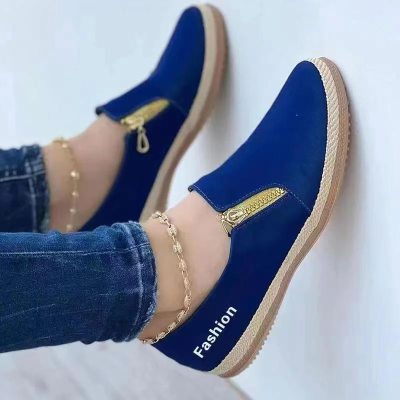 Breakj Breakj Single-Shoe Women's Light Mouth Casual Solid Color Side Zipper Loose Bottom Rope Large Women's Single Shoes