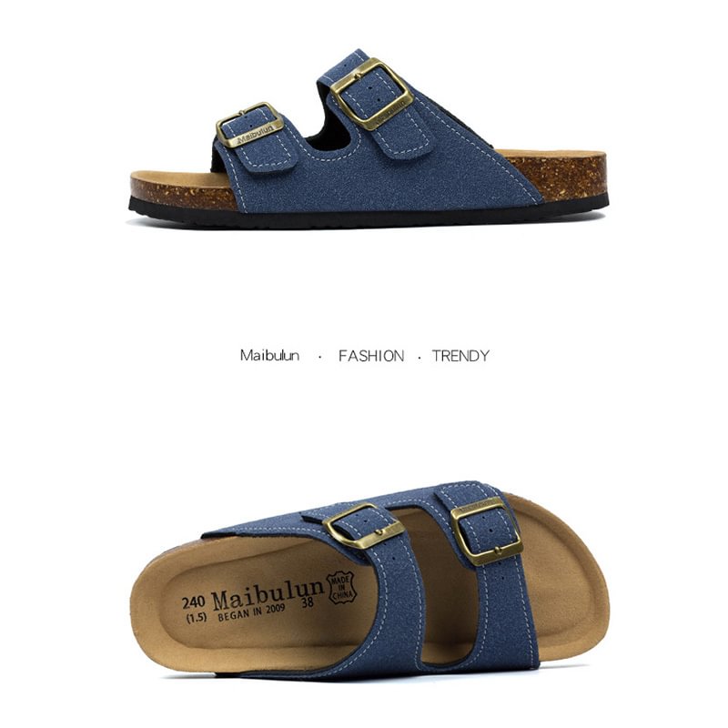 BIRKENSTOCK - Frosted double buckle slipper sandals/ Blue