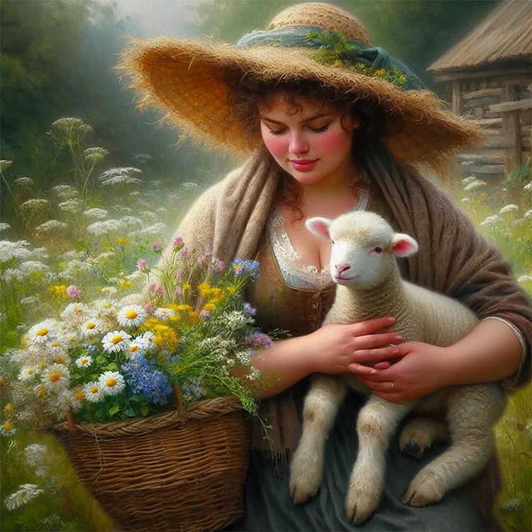 Oil Painting Style Farm Woman 30*30CM (Canvas) Full Round Drill Diamond Painting gbfke