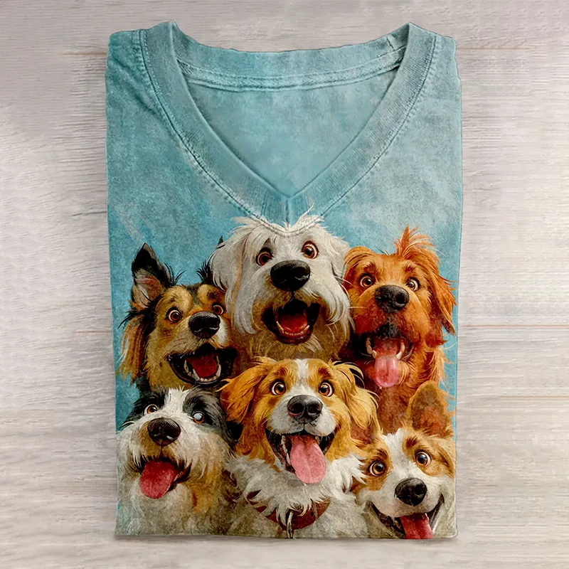 Funny Dog Campus Photo Print Casual T-Shirt