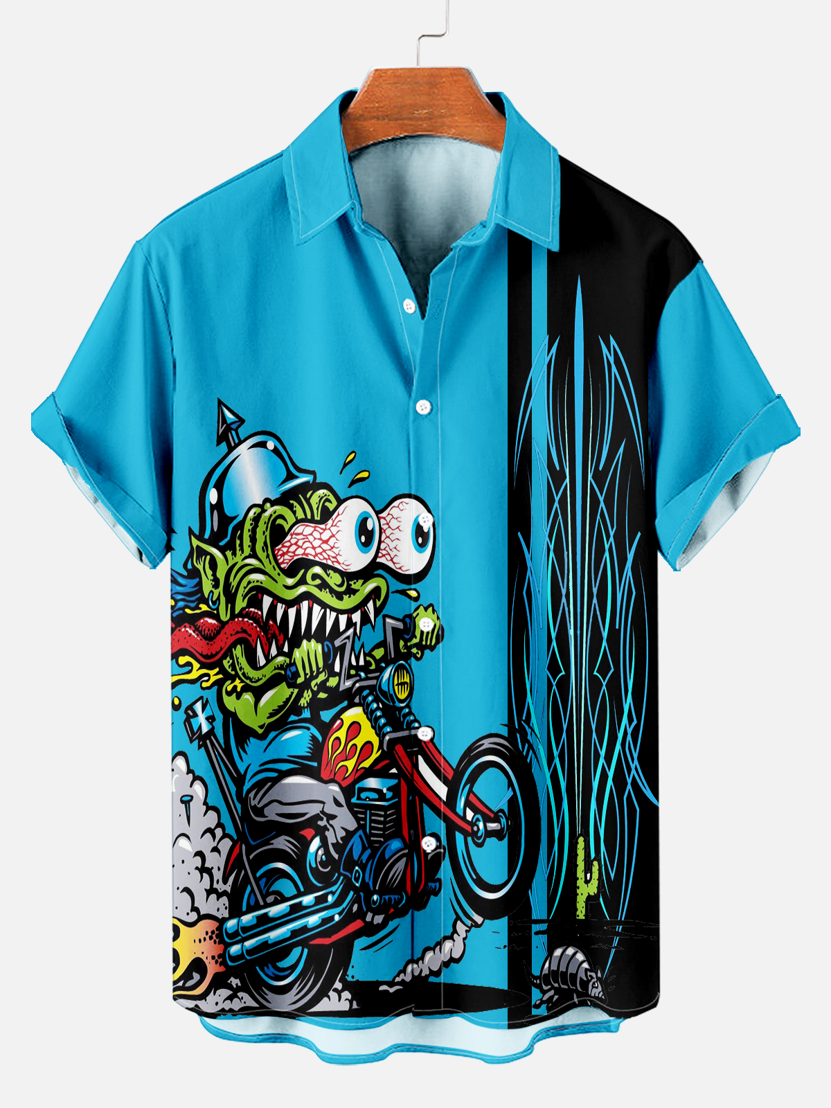 Men's Retro Pinstripe Modified Car Print Shirt PLUSCLOTHESMAN