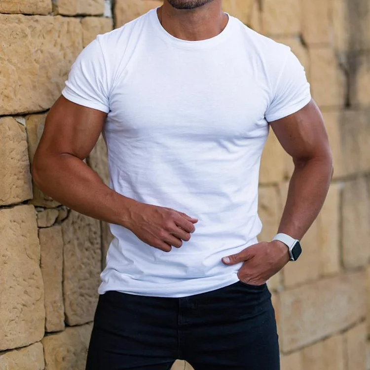 Men's Casual Solid Color Round Neck T-Shirt