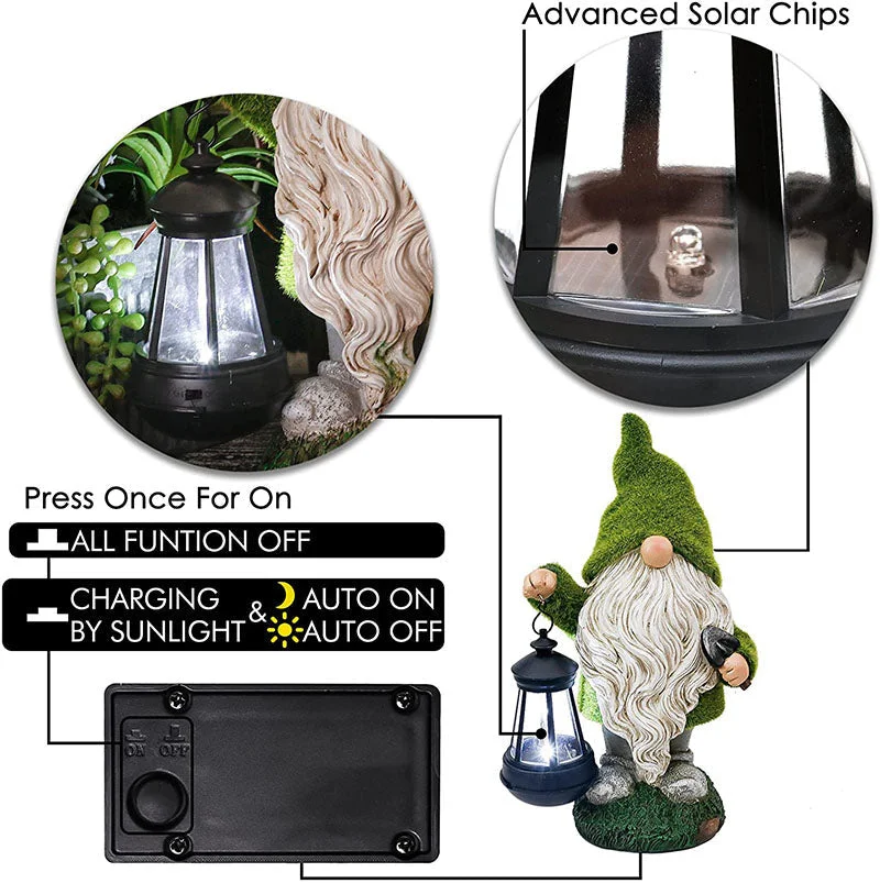 Flocked Gnomes Garden Decorations with Solar Lights