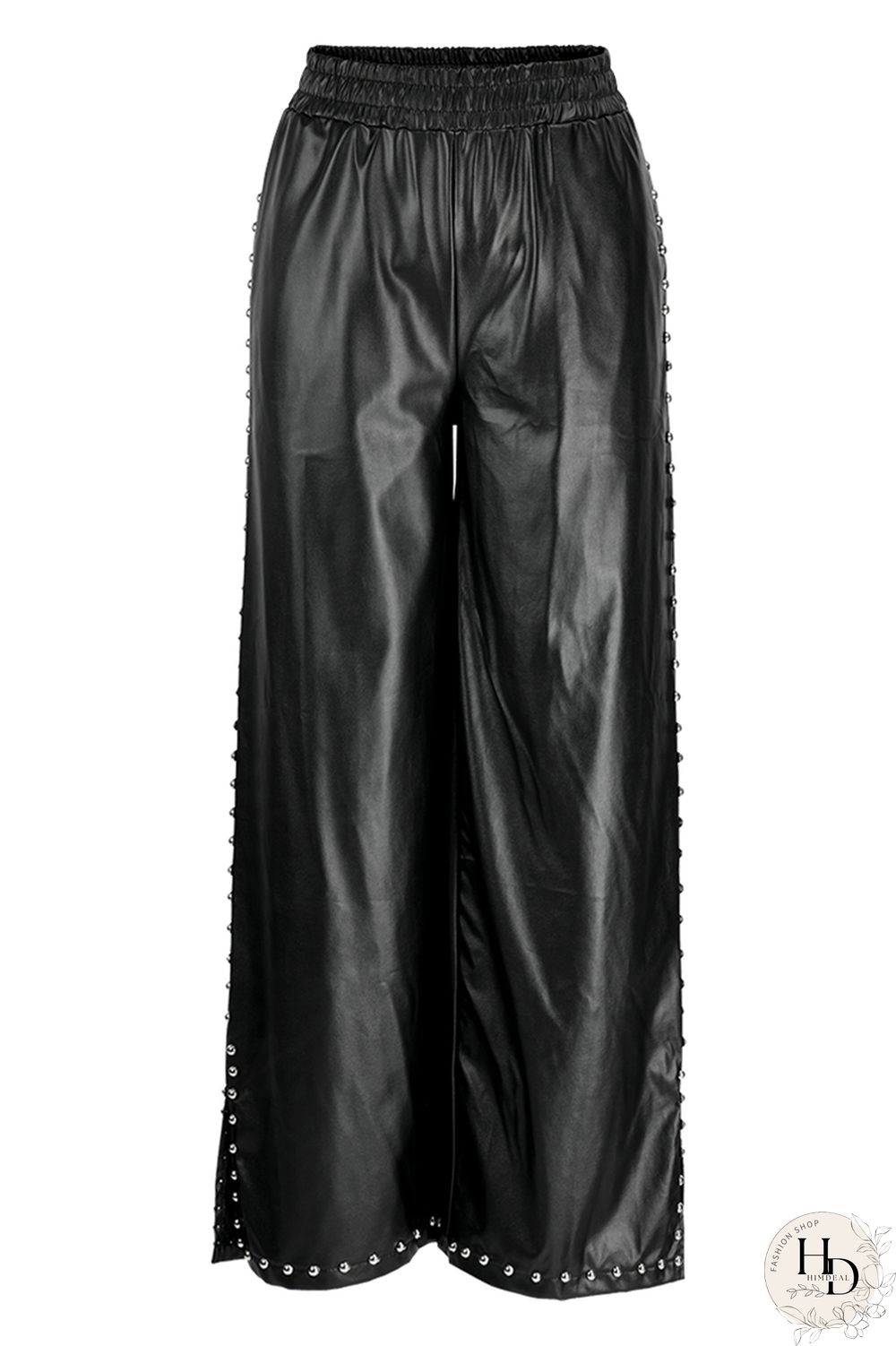 Black Fashion Casual Solid Patchwork Slit Regular High Waist Trousers