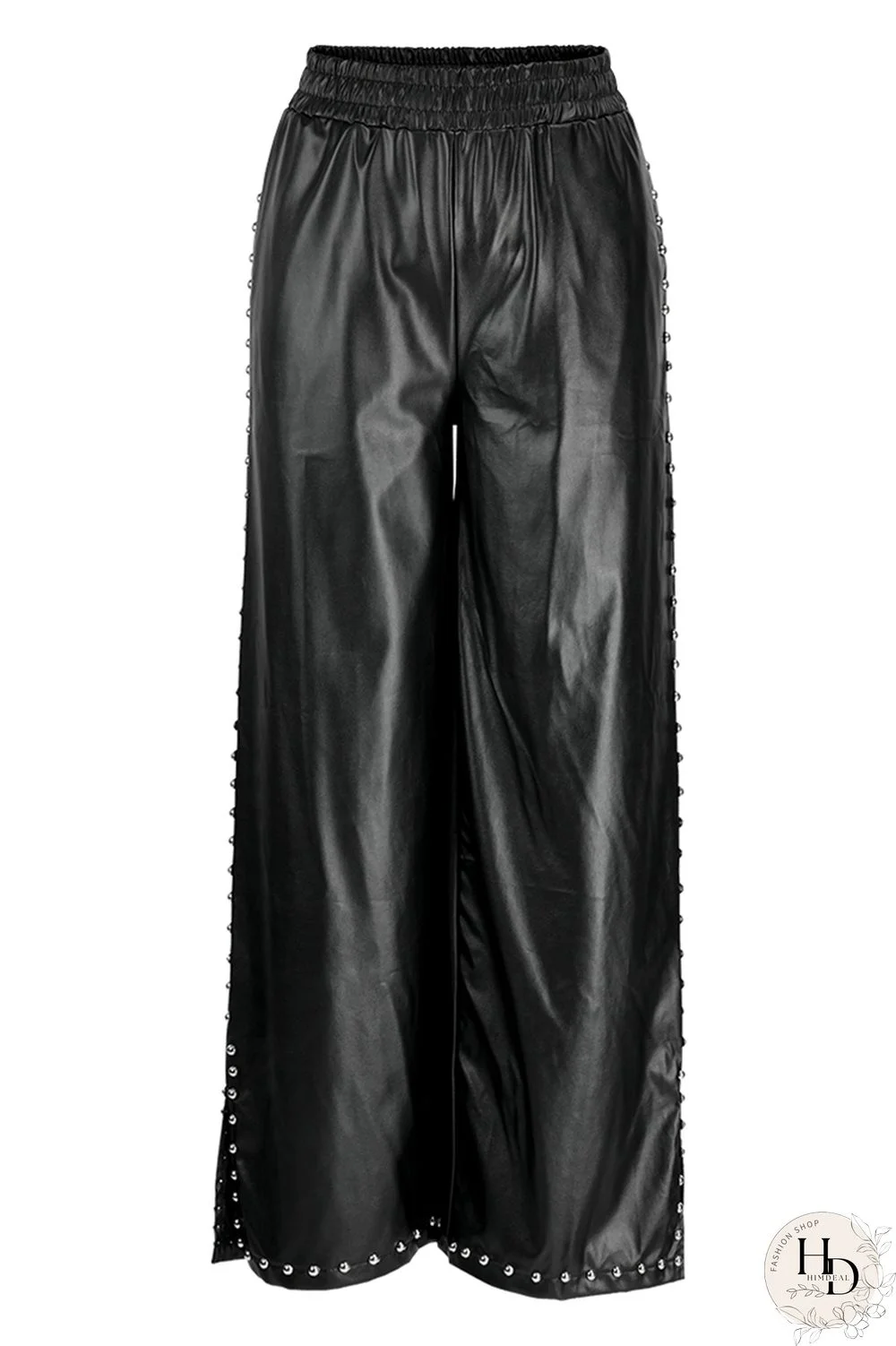 Black Fashion Casual Solid Patchwork Slit Regular High Waist Trousers