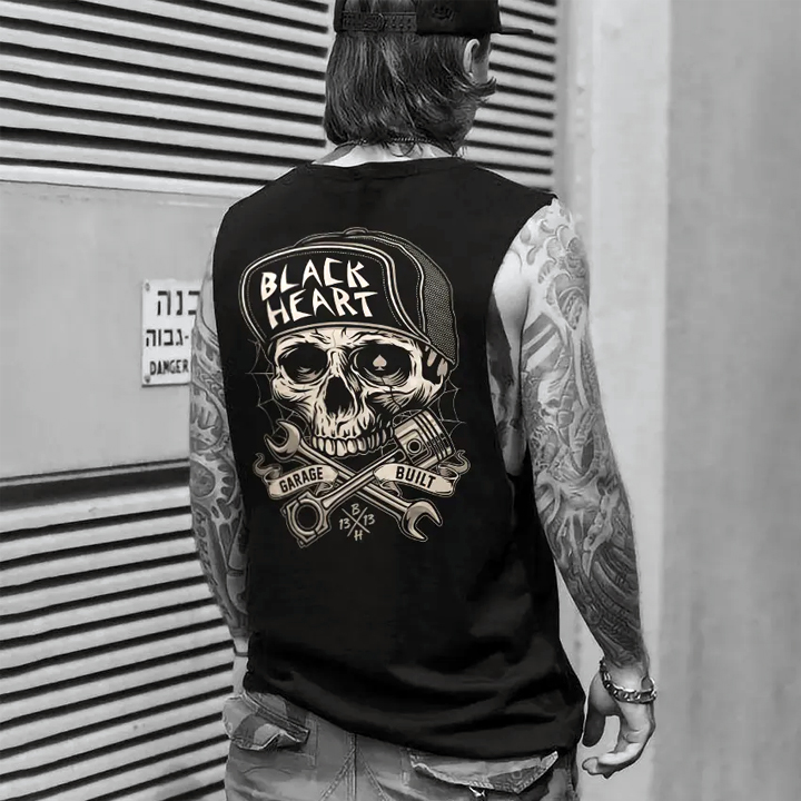 Skull Print Sleeveless Cotton Tank Top