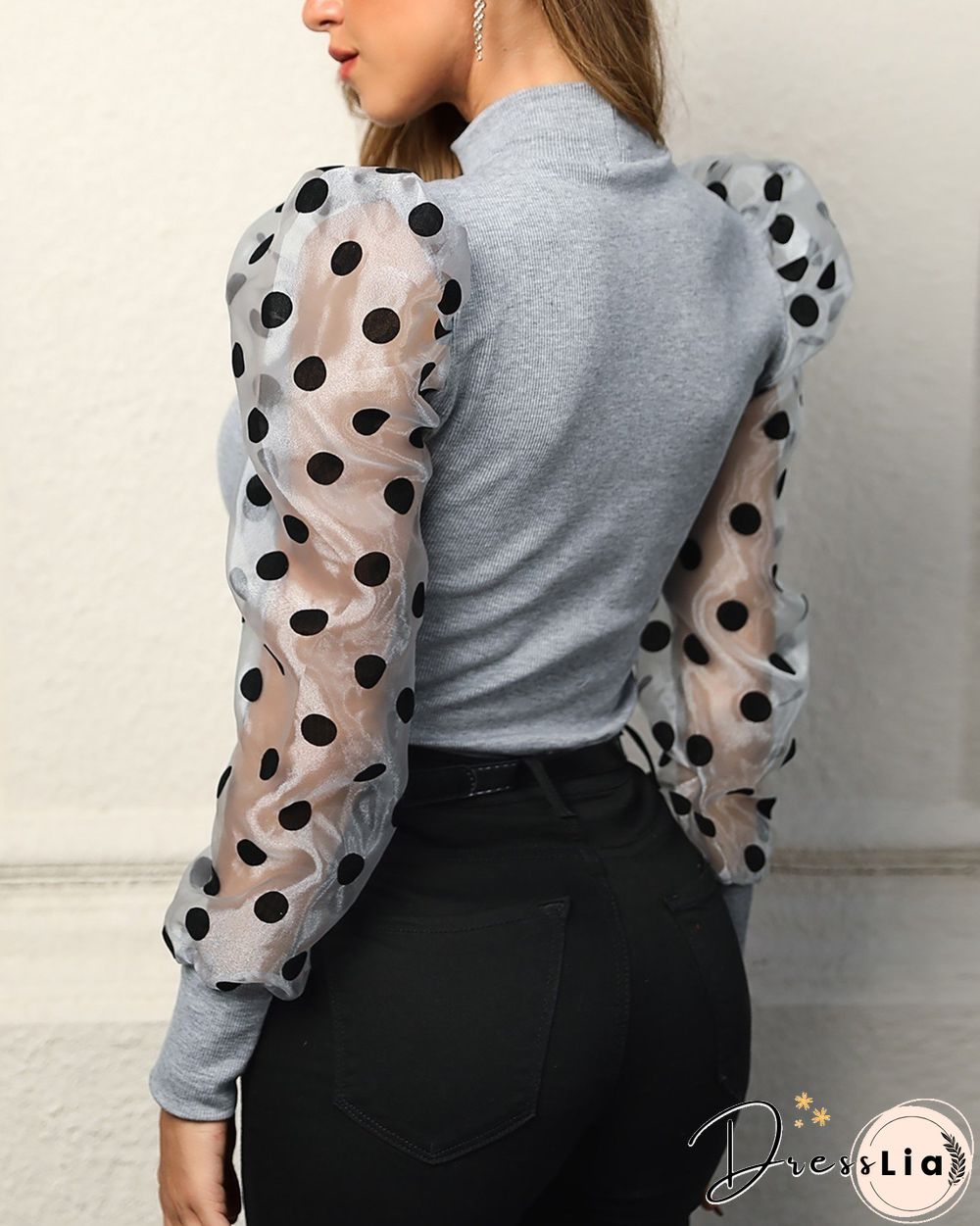 Mesh Dot Puffed Sleeve Top P13430