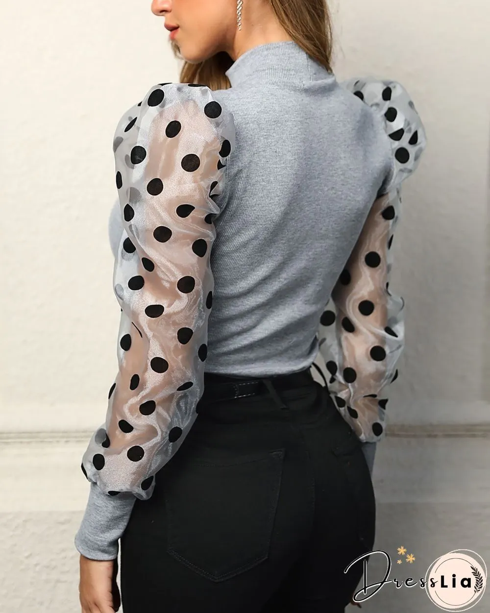 Mesh Dot Puffed Sleeve Top P13430