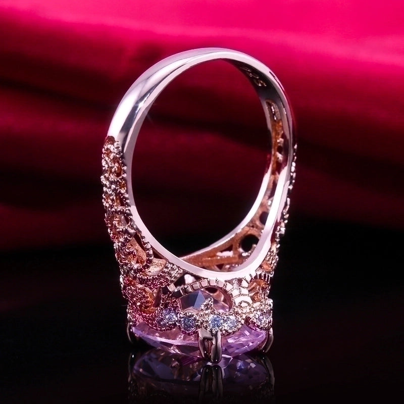Flower Jewelry Fashion Pink Zircon Jewelry Princess Engagement Rose Gold Copper Ring