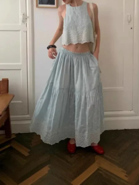 Nigikala Nigikala Style French Blue Holiday Vest Sleeveless Dress High-End Vest Half Dress Two Sets