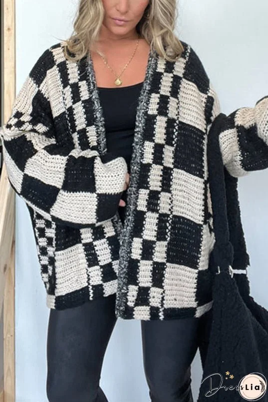 Casual Plaid Mid-length Loose Knitted Outerwear