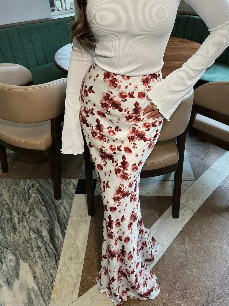 Satin Printed Fishtail Skirt